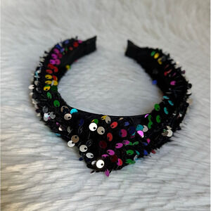 Headband metallic Velvet & Sequin Plush Headband. Rainbow Sequin Twist